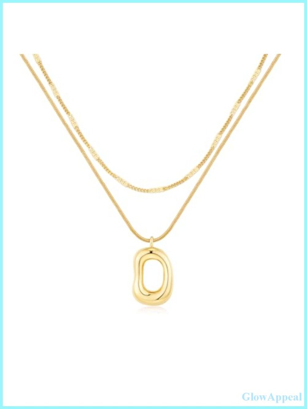18K Gold Plated Layered Necklace Set Snake Chain Oval Pendant Choker